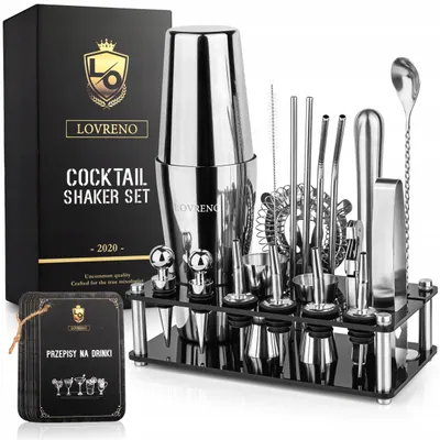 Produktbild von LOVRENO CLASSIC – Premium Cocktail Designer-Set 15-tlg, Edelstahl 304 Geschenk