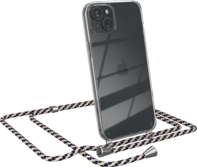 Produktbild von EAZY CASE Handykette kompatibel mit Apple iPhone 15 Plus, Handyhülle mit Umhängeband, Handykordel, Schutzhülle Clear, Band in Beige