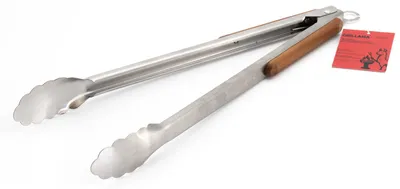 Imagen del producto de Barbacoa de acero inoxidable, 36 cm, con mango de madera de acacia, para asar a la parrilla
