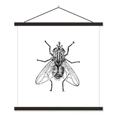 Produktbild von MuchoWow® Textilposter Fliege - Tiere - Vintage - Schwarz und weiß 90x90 cm mit schwarzem Rahmen - Magnetisches