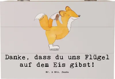 Produktbild von Mr. & Mrs. Panda Holztruhe Eiskunstlauf Trainerin Danke 22 x 15 cm - Grau Pastell - Geschenk, handgefertigte Produkte, Sportart, Talent, Schatzkiste, Truhe, fotobox, Box