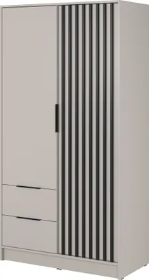 Produktbild von Schlafzimmerschrank 105 x 200 x 51 cm JOHN 2D (Kaschmir) mit 2 Drehbaren Türen und 2 Schubladen, Latten aus Holz, Industrie-Stil, Stauraum (Spannstange) mit Regalen