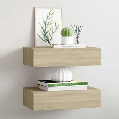 Produktbild von vidaXL Wandregale mit Schubladen 2 Stk. Eichen-Optik 40x23,5x10 cm MDF