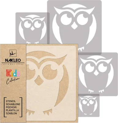 Produktbild von Schablonen Malen für Kinder, 5 Stück Set 9x9 cm bis 34x34 cm Eule Tier Vogel, Wiederverwendbare Kunststoff für Kinderzimmer Malvorlage Raumdekoration