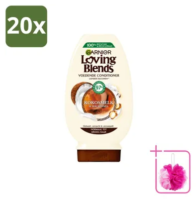 Zdjęcie produktu dla 20 sztuk odżywki Garnier Loving Blends, kokos i makadamia, dla włosów normalnych do suchych, pojemność 250 ml - zestaw ekonomiczny