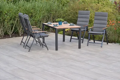 Produktbild von Merxx Gartenmöbel Set Tinos 9tlg., 4 Klappsessel inkl. Kissen, Tisch 150 x 90 cm- Aluminium/Akazie