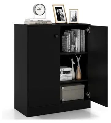Produktbild von Weißes Sideboard, Kommode mit 3 Regalen, freistehender Wohnzimmerschrank mit Kippschutz, Küchenschrank, Buffetschrank, Beistellschrank 72x34x85,5cm