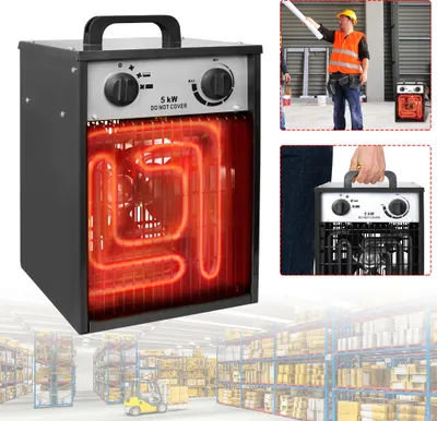 Zdjęcie produktu dla Grzejnik elektryczny XINZI 5KW czarny - termowentylator z 3 ustawieniami ciepła, promiennik termowentylator, z kablem zasilającym, 400V (5000W)