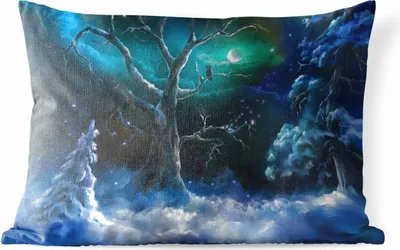 Produktbild von MuchoWow® Outdoor Kissen - Eule - Schnee - Mond - 60x40 cm - Wetterfest - Lounge Kissen - Zierkissen - Kissen für Innenräume