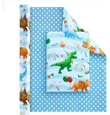 Zdjęcie produktu dla Papier do pakowania, wzór: dinozaury, kolor: niebieski/zielony, wymiary: 43 cm x 10 m