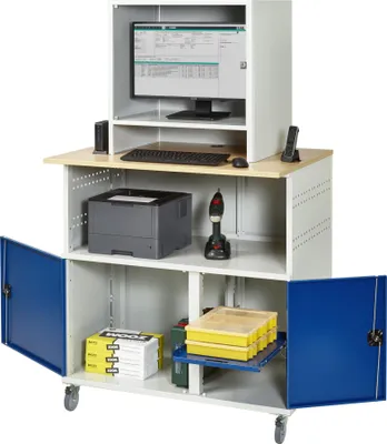Produktbild von Rau Computer-Tisch 1023 mit Monitorgehäuse T550mm, B1100xT790xH1890mm, mobil