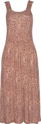 Produktbild von BEACH TIME Jerseykleid mit Taschen, kniebedeckendes Sommerkleid aus Viskose mit Blätterdruck rot bedruckt Größe 34