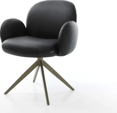 Produktbild von DELIFE Drehstuhl Nube-Flex mit Armlehnen Echt-Leder Schwarz Kreuzgestell breit Effektfinish Titan 360° drehbar Wippfunktion Taschenfederkern