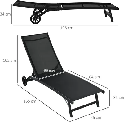 Productafbeelding van Ligstoel - Tuinligstoel - Set van 2 - Ligbed - met Wielen - Verstelbaar Rugleuning - Weerbestendig - voor Tuin