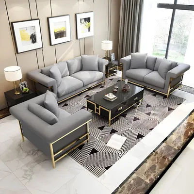 Produktbild von Sofa Polster Sitz Couch Garnitur Stoff Wohnzimmer Sofas Set 3tlg Hocker 3+2+2