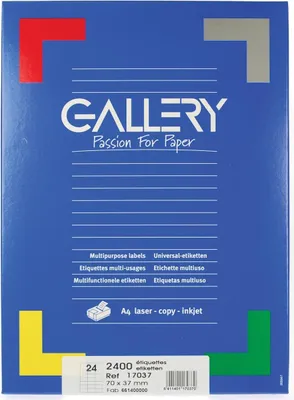 Produktbild von Galerie – weiße Etiketten, 70 x 37 mm (B x H), rechtwinklig, Karton mit 2.400 Etiketten