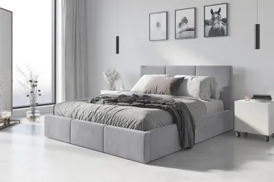 Produktbild von Bett mit Lattenrost Jugendbett Doppelbett gepolsterte  Boxspringbett Matratze, Farbe:asche, Größe:180 x 200 cm, Matratze:mit Matratze Kaltschaum