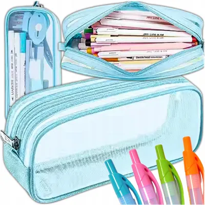 Immagine prodotto di KRUMAD Astuccio trasparente, grande astuccio per penne, materiale scolastico, trousse per cosmetici, leggero, idrorepellente, azzurro, 23 x 10 x 6,5 cm