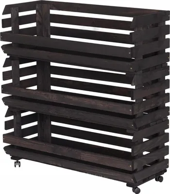 Zdjęcie produktu dla STOLMAK Drewniana Skrzynka na Owoce na Kółkach 77x79x30 cm Regał na Warzywa i Ziemniaki 3 Poziomy Czarna