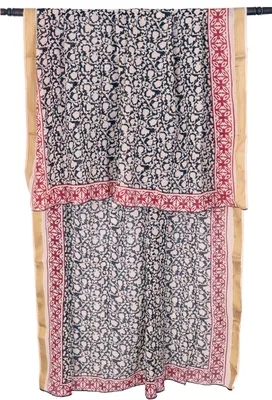 Produktbild von Leichter Pareo Schal, Sarong, Handbedrucktes Baumwolltuch, Lungi mit Webbordüre - Schwarz/rot, Uni, Baumwolle, 190*120 cm, Sarongs & Tücher