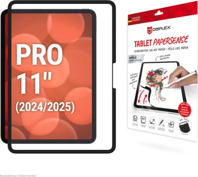 Produktbild von Displex TABLET PAPERSENSE für iPad Pro 11'' (2025/2024), wiederablösbare Schreibfolie und Zeichenfolie mit Paper Feeling, Papierähnliche Schutzfolie für den Bildschirm, 27,9 cm (11"), Matt, 5H, Polyethylenterephthalat, 1 Stück(e)
