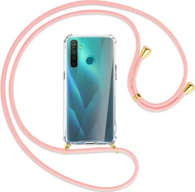 Produktbild von Handykette Backcover-Schutzhülle mit Band (Metall goldfarben) für Realme 5 Pro - rosa
