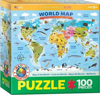 Immagine prodotto di Eurographics Puzzle Weltkarte illustriert, 100 Teile, 48 x 33 cm, 6100-5554