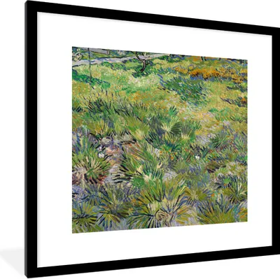 Produktbild von MuchoWow® Gerahmtes Poster Langes Gras mit Schmetterlingen - Vincent van Gogh 40x40 cm - Poster mit Schwarzem Bilderrahmen Wandposter Rahmen Foto Bilder - Poster - Plakat im Rahmen