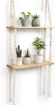 Productafbeelding van Famanu Wandplank in boho-stijl - Handgeweven van natuurlijk hout