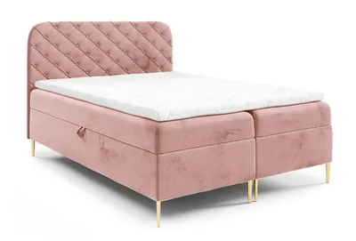 Obrázok produktu pre Postel s pružinovou základňou 160x200 Elara, matrac H3, čalúnená čelná doska – dvojlôžko s úložným priestorom, zamat, ružová farba