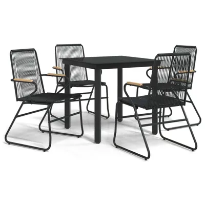 Produktbild von vidaXL 5-tlg. Garten-Essgruppe Schwarz PVC Rattan
