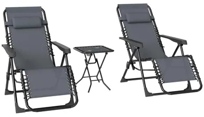 Produktbild von 2er Set Zero Gravity Liegestuhl mit Kopfstütze, Beistelltisch & Getränkehalter