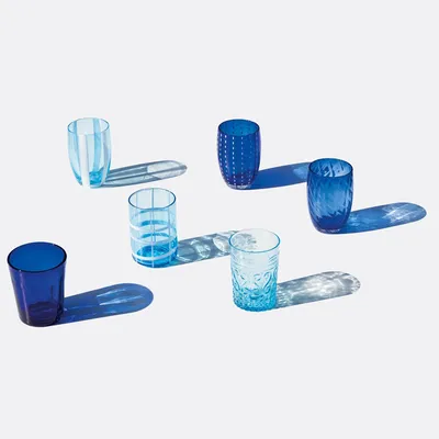 Immagine prodotto di Set 6 Tumbler Bicolore Collezione Melting Pot in Vetro Decorato - Blu e Acquamarina - Zafferano