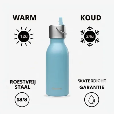 Isolierflasche für Kinder, 350 ml, blau, Trinkdeckel, Edelstahl