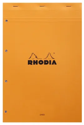 Produktbild von Rhodia 119600C - Notizblock (DIN A4, 21 x 29,7 cm, mikroperforiert, gelocht, liniert mit Rand, 80 Blatt) 1 Stück orange
