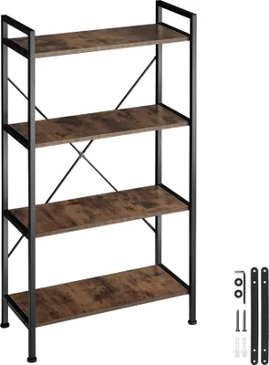 Image de Etagère bibliothèque LEEDS style industriel 67,5 x 31,5 x 121,5 cm - Bois foncé industriel, rustique