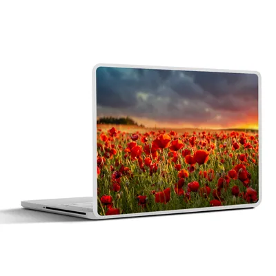 Produktbild von MuchoWow® Laptop Aufkleber Sticker Cover Sonnenuntergang - Mohnblumen - Rot - Blumen - Feld - Natur 31x22.5 cm - Laptop-Deko