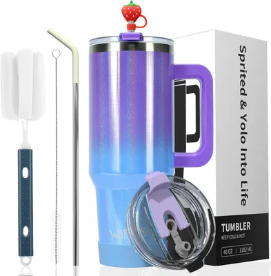 Produktbild von Thermobecher 900 ml, mit Henkel und Strohhalm, Edelstahl, auslaufsicher, für Auto