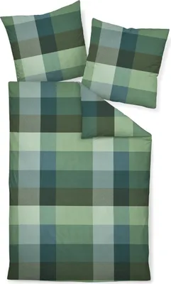 Produktbild von Traumschloss Premium Flanell Bettwäsche - kariert in grün,blau 200 x 200 cm kariert, grün, blau