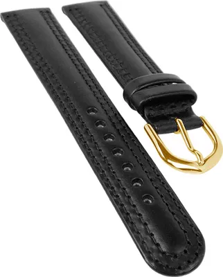 Produktbild von Uhrenarmband | Kalbsleder glatt mit Doppelnaht | schwarz | 33886, Stegbreite:18mm, Schließe:Gelbgolden