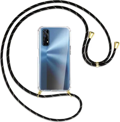 Produktbild von Handykette Backcover-Schutzhülle mit Band (Metall goldfarben) für Realme 7 (RMX2151) - schwarz/gold
