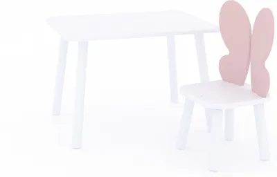 Produktbild von Dekormanda-Rechteckiger Tisch und Schmetterlingsstuhl für Baby - weiß, rosa