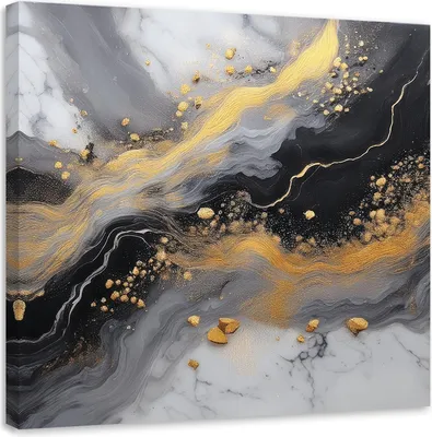 Produktbild von Leinwandbild Abstrakt Marmor Gold Schwarz 50x50 Feeby Schwarz bild für die wand bereit zum aufhängen