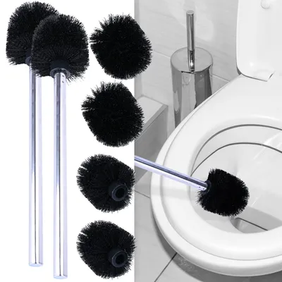 Produktbild von 2er Spar Set WC-Bürste aus Edelstahl, praktische und effiziente Toilettenbürste inkl. 3 Bürstenköpfen, Ø 8cm, schwarz, Bürstenkopf austauschbar