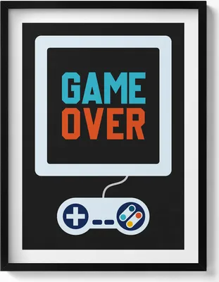 Produktbild von Beschriftung für einen Spieler „Game over“– Wandbild mit Rahmen – Gerahmtes Bild  – Wanddekoration – 60x80 cm –  Schwarz Rahmen
