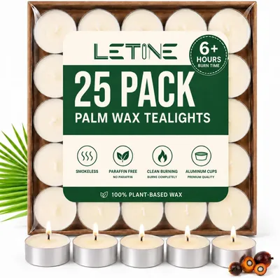 Immagine prodotto di Candele profumate naturali, 25 pezzi, durata 6 ore, 100% cera di palma, colore bianco