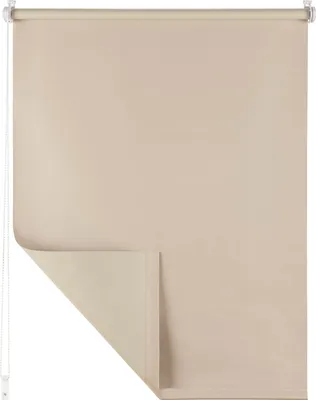 A roller blind is shown with one corner peeled back.