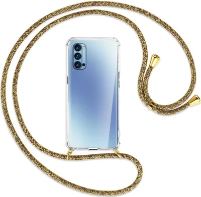 Produktbild von Handykette Backcover-Schutzhülle mit Band (Metall goldfarben) für Oppo Reno4 Pro 5G - braun+beige