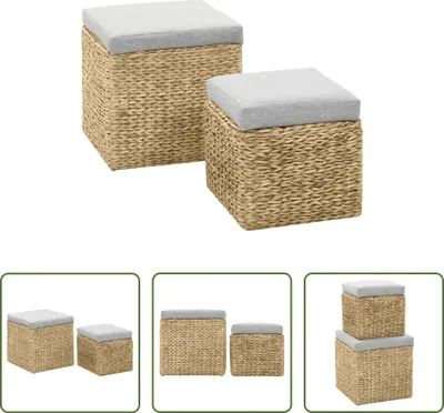 Produktbild von The Living Store Ottoman-Set 2 Stk. Seegras Grau