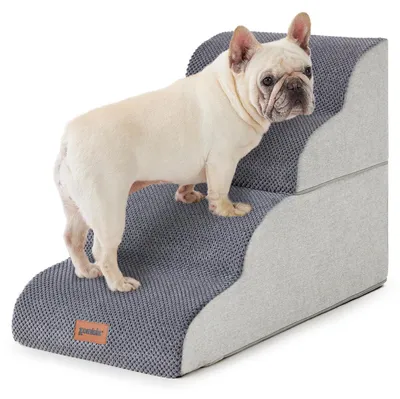 Immagine prodotto di Scala per cani, altezza 50 cm, 4 gradini, grigia, rivestita in peluche, antiscivolo